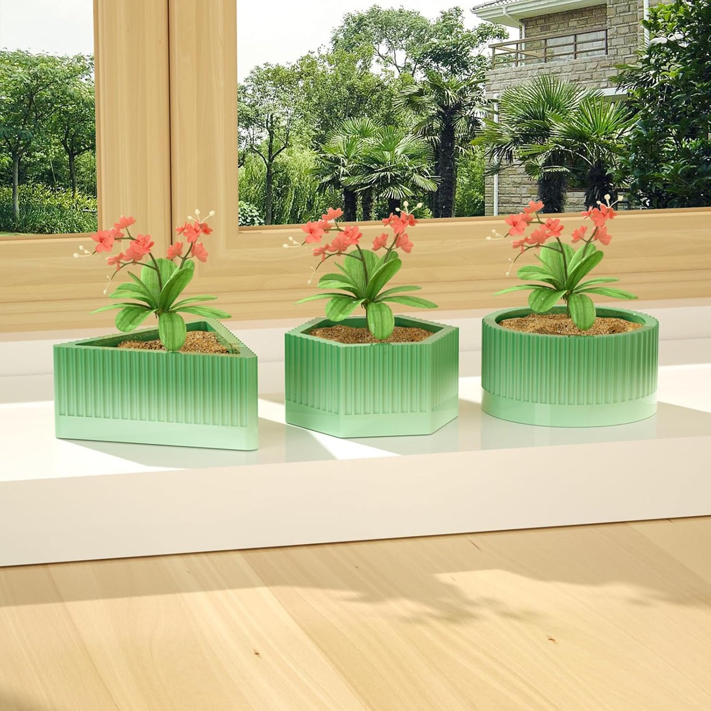Triangle Striped Concrete Flower Pot Silicone Mold Succulent Planter Vase Cement Clay Mold Plaster Epoxy Resin Storage Box Mould