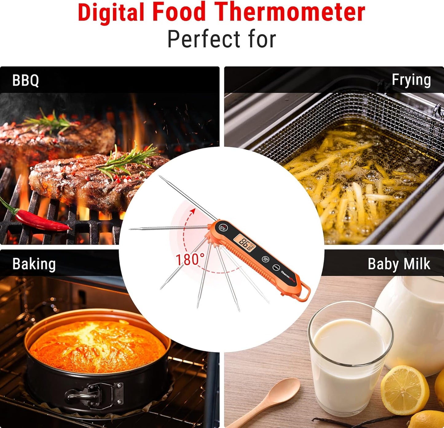 ThermoPro Digital Instant Read Meat Thermometer for Grilling Waterproof Kitchen Food Thermometer with Calibration & Backlight Baking Bread Candy Thermometer Cooking Tools Utensils