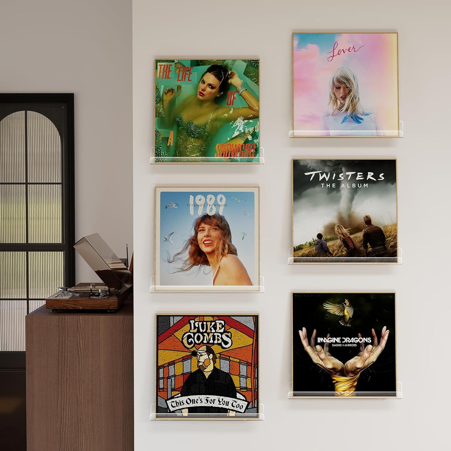 Vinyl Record Shelf Wall Mount, 12 inch Clear Acrylic Album Record Holder Display, Floating Shelves for Wall, Magazine Shelf, Kids Bookshelf, Suitable for Bedroom, Living Room, etc.—6 Pack