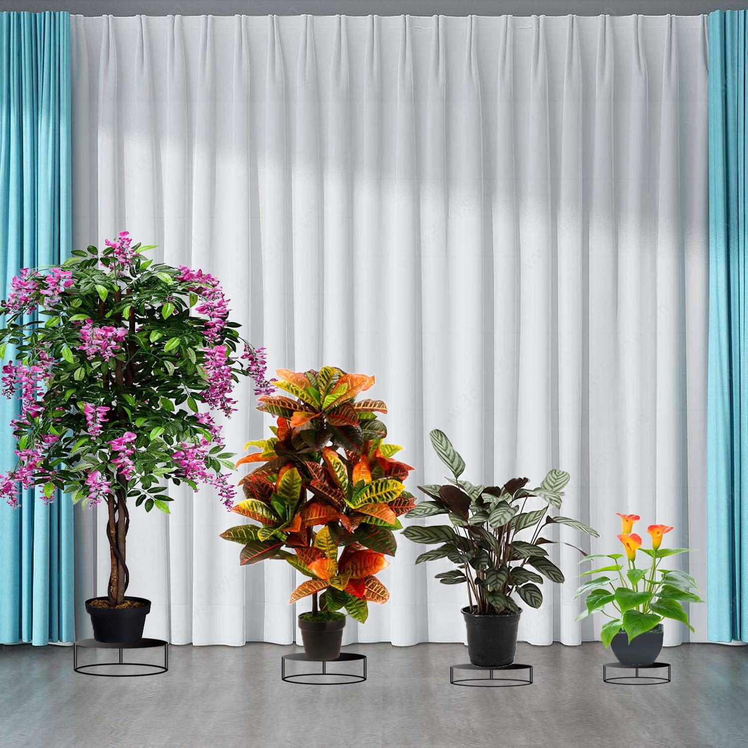 Metal Plant Stand for Outdoor Indoor Plants-4 Pack Heavy Duty Round Pl