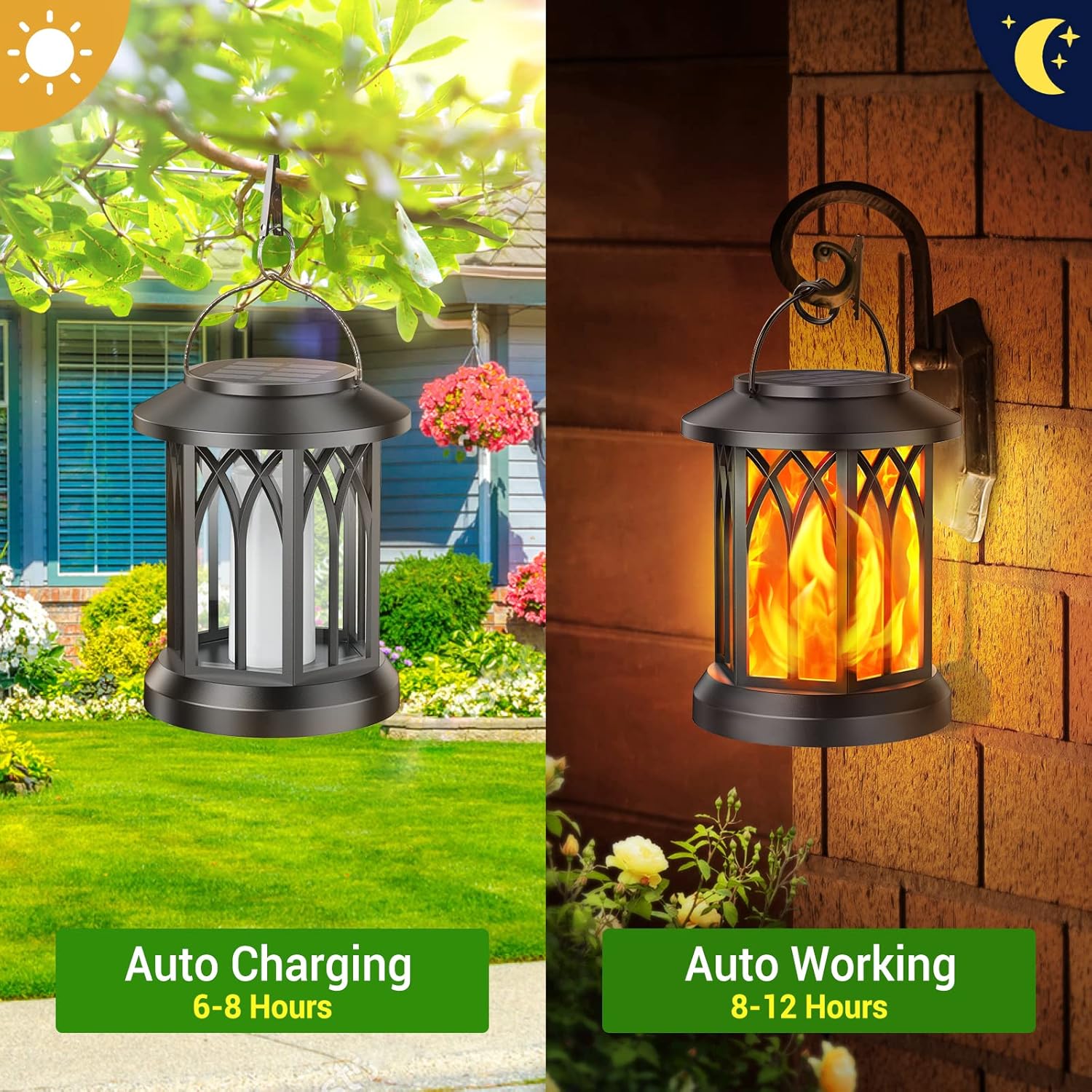 KOOPER 4 Pack Solar Lantern Outdoor Lights, Upgraded Flickering Flame 