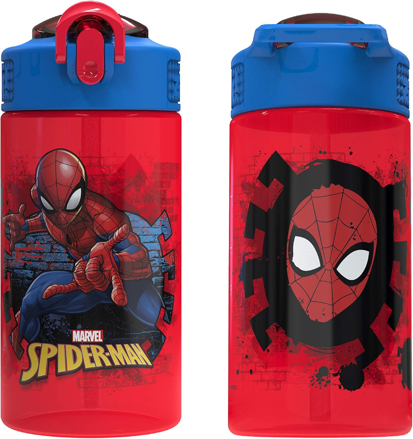 Zak Designs Marvel SpiderMan Kids Spout Cover and Built-in Carrying Loop Made of Plastic, Leak-Proof Water Bottle Design (16 oz, BPA-Free)