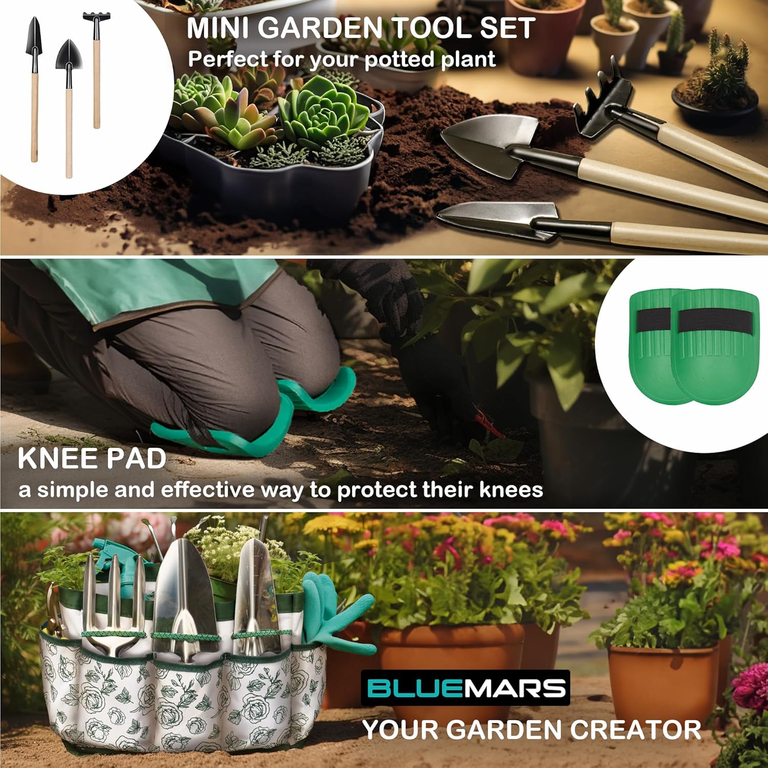 Bluemars Gardening Hand Tool Kit 14PCS Heavy Duty Stainless Steel Gard