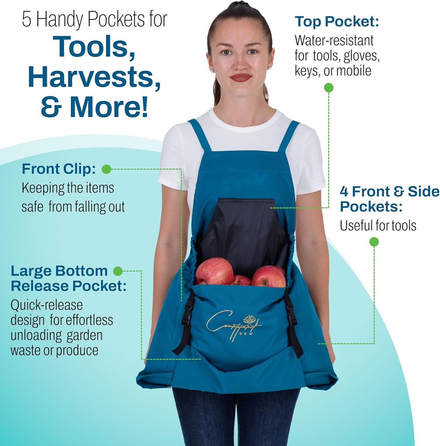 Gardening Apron with Pockets, Adjustable Cross Back Gardening Smock with Quick Release Pockets, Multipurpose