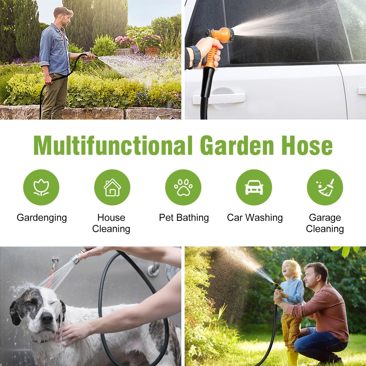 Garden Hose 50 ft x 5/8 in Heavy Duty Water Hose, Flexible and Durable
