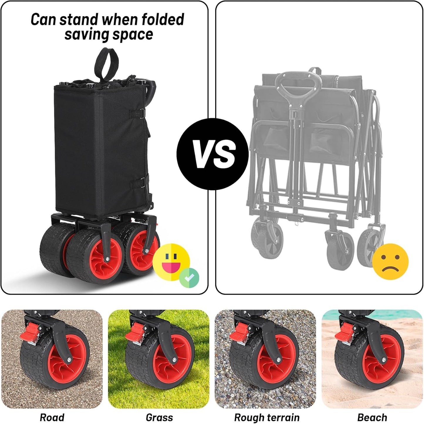 GAOMON 120L Collapsible Beach Wagon, 220lbs Weight Capacity Heavy Duty Foldable Garden Cart with Big Wheels for Sand, Utility Wagon Cart for Shopping, Camping, Beach
