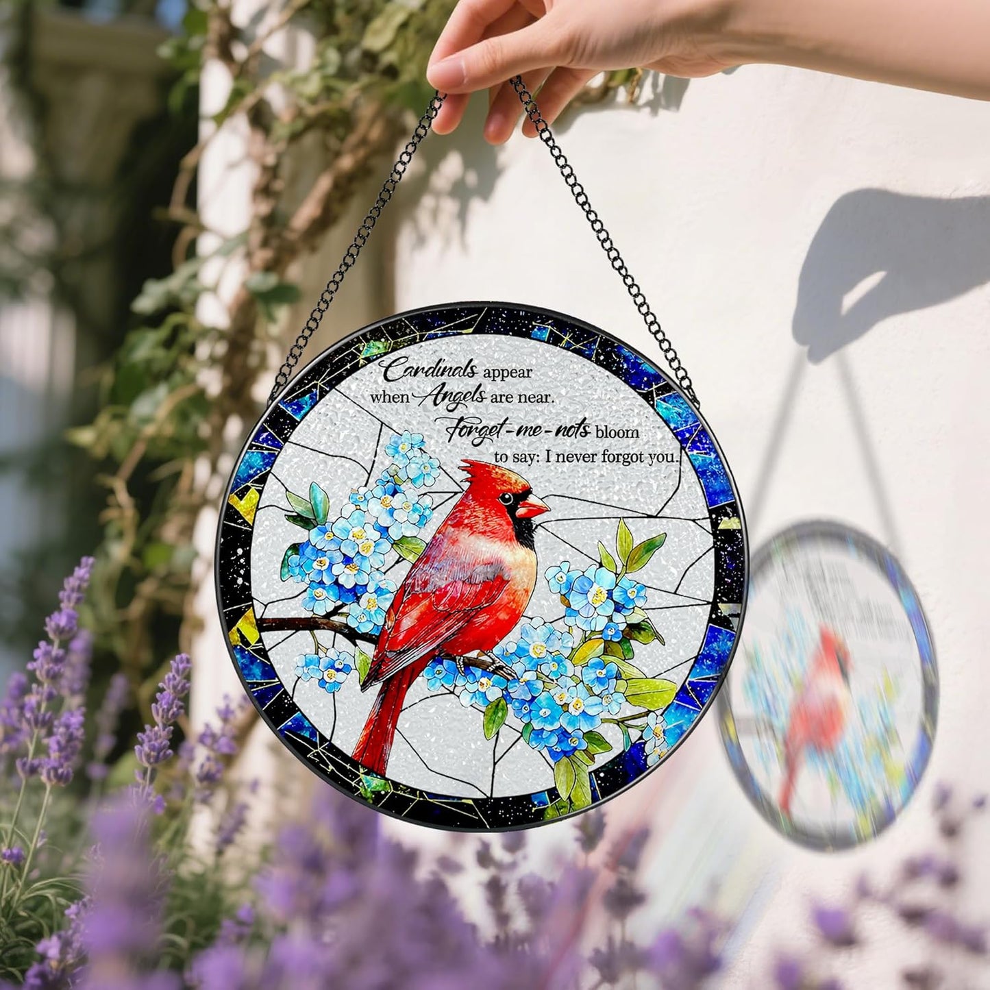 Cardinal Stained Glass Window Hanging, 8 Inch Sun Catchers Indoor Wind