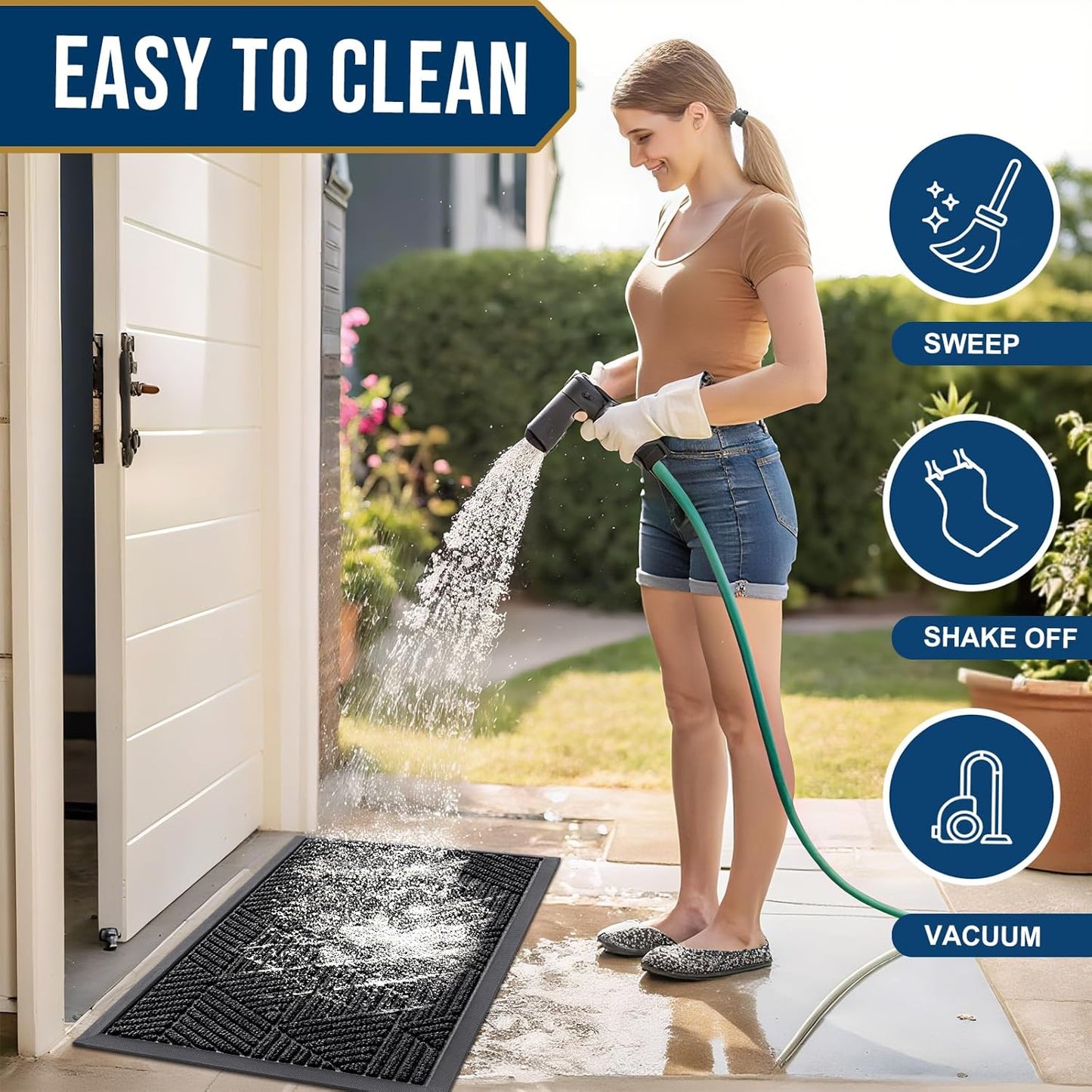 Smiry Front Door Mat Outside Entrance, Heavy Duty Sturdy Natural Rubbe