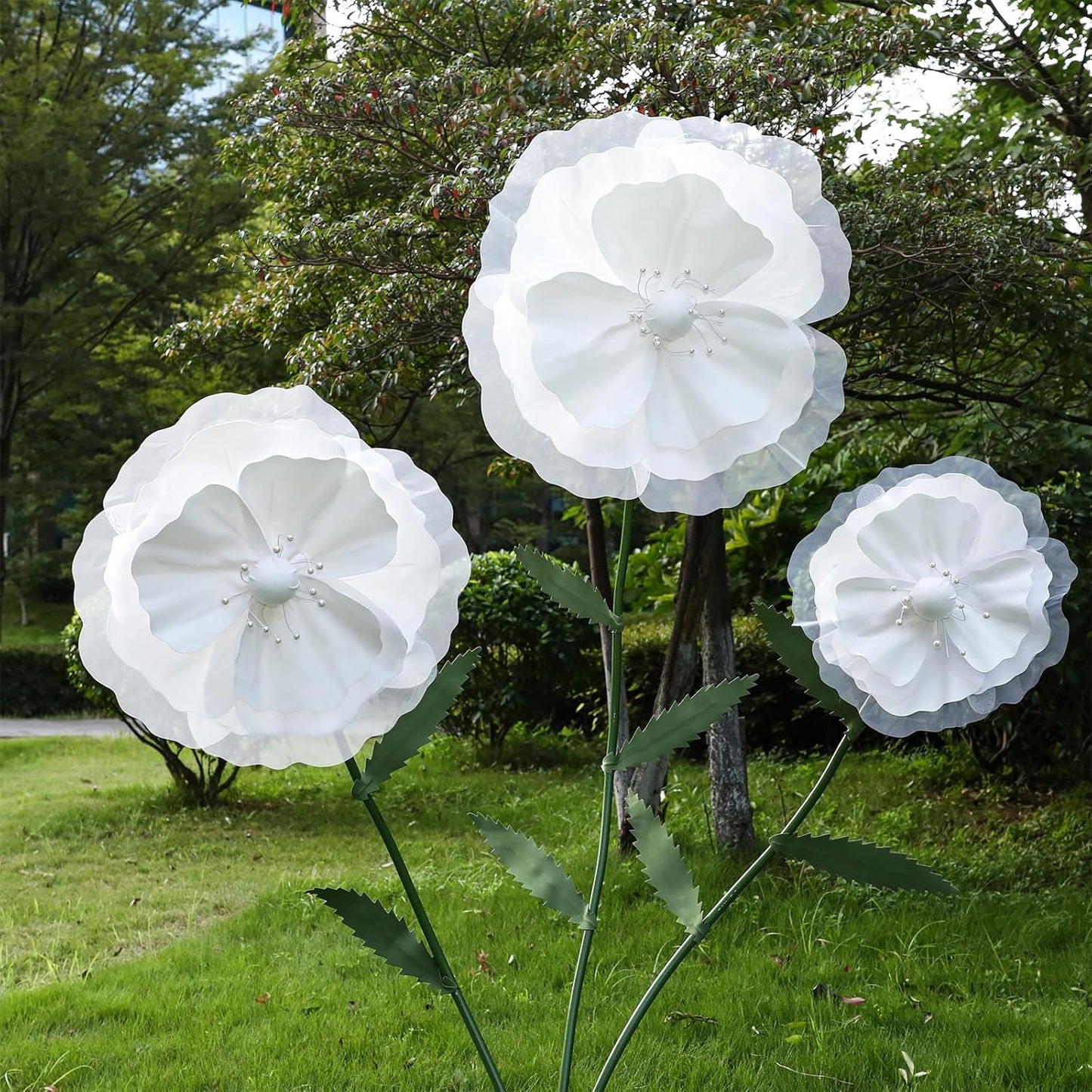 Chunful 6.1 ft Giant Flowers for Decoration with Stand Large Artificial Plastic Flowers Big Handcrafted Decoration for Garden Birthday Party Wedding Props Festival Shop Window Display(White)
