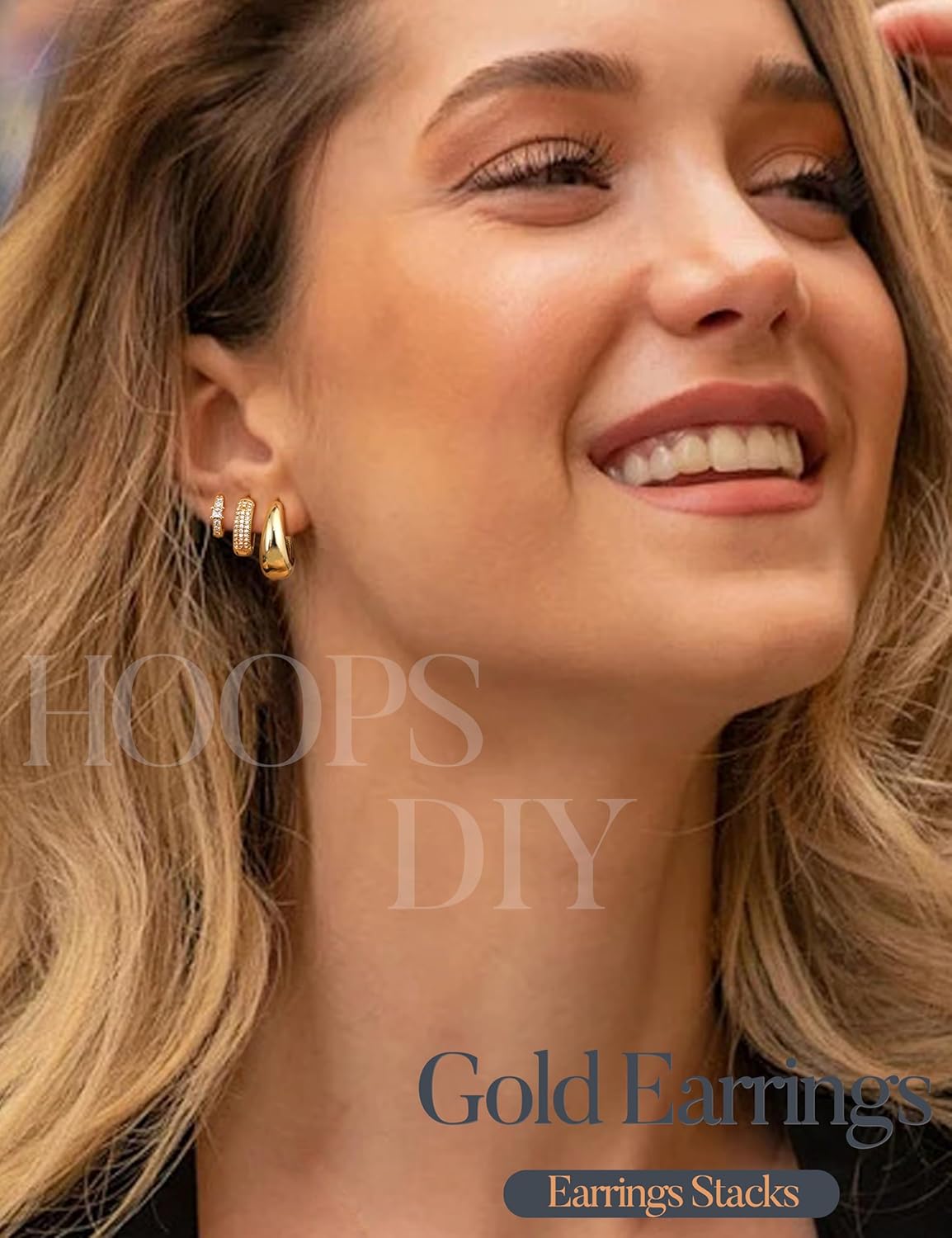 LOLIAS Small 14K Gold Plated Chunky Hoop Earrings for Women Hypoallerg
