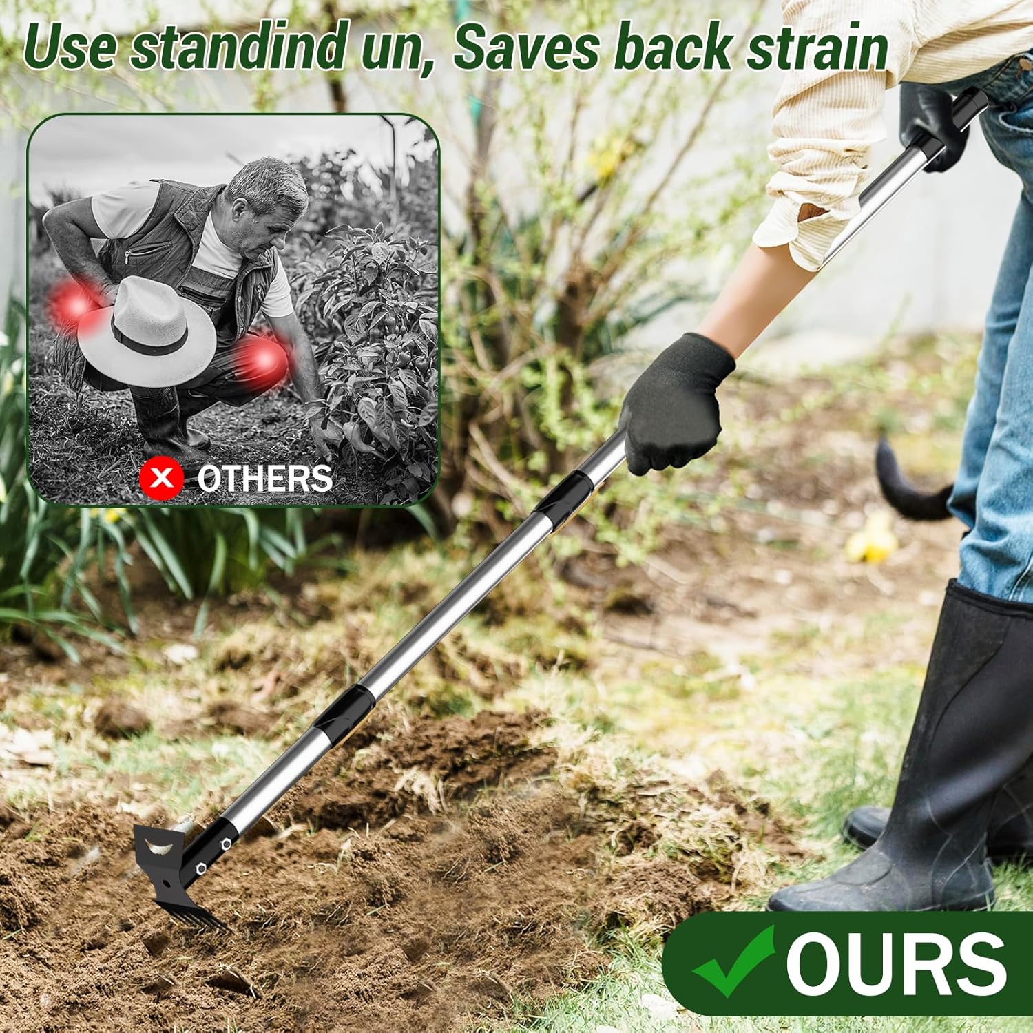 Weed Puller Tool with Long Handle – 2-in-1 Handle Garden Hoe and Weed 