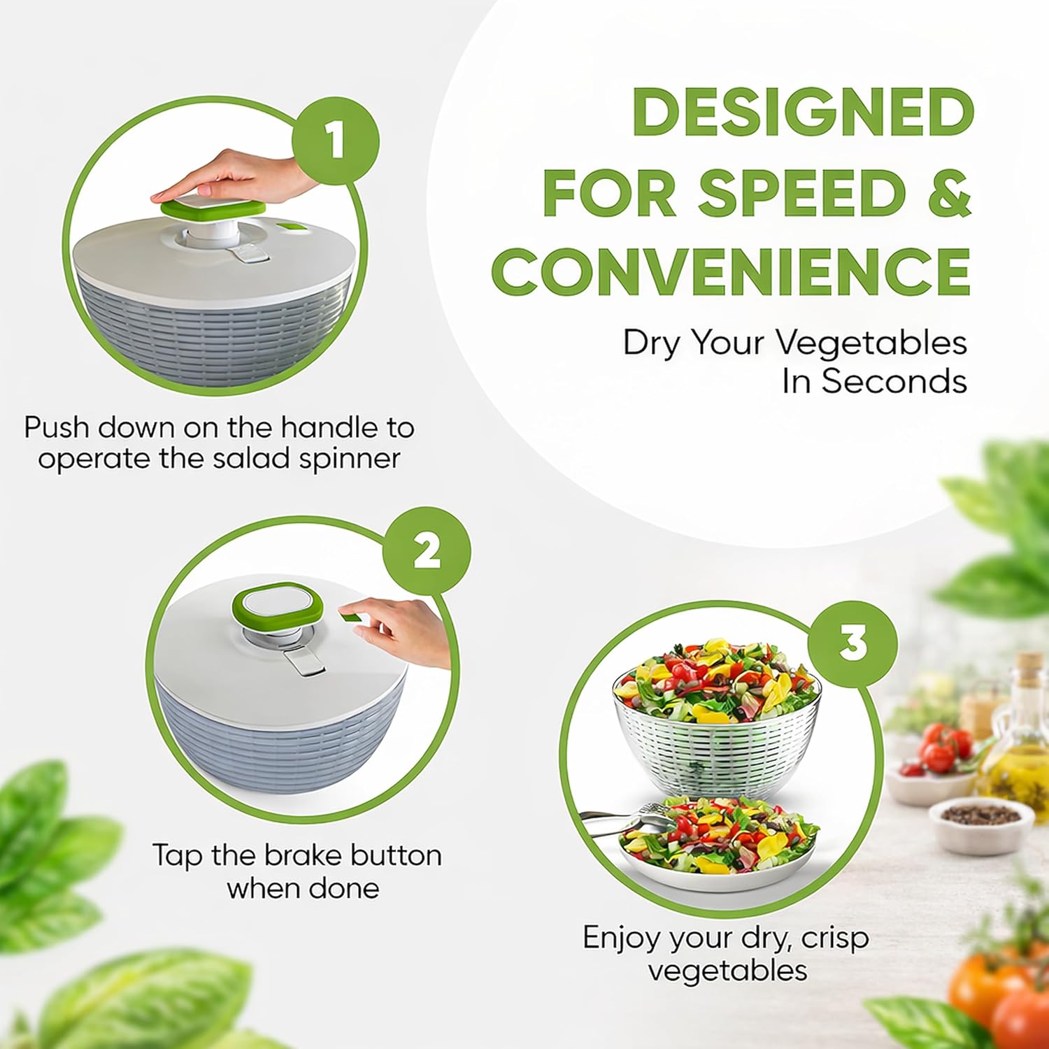 Brieftons 6.2-Quart Large Salad Spinner: Vegetable Washer Dryer Draine