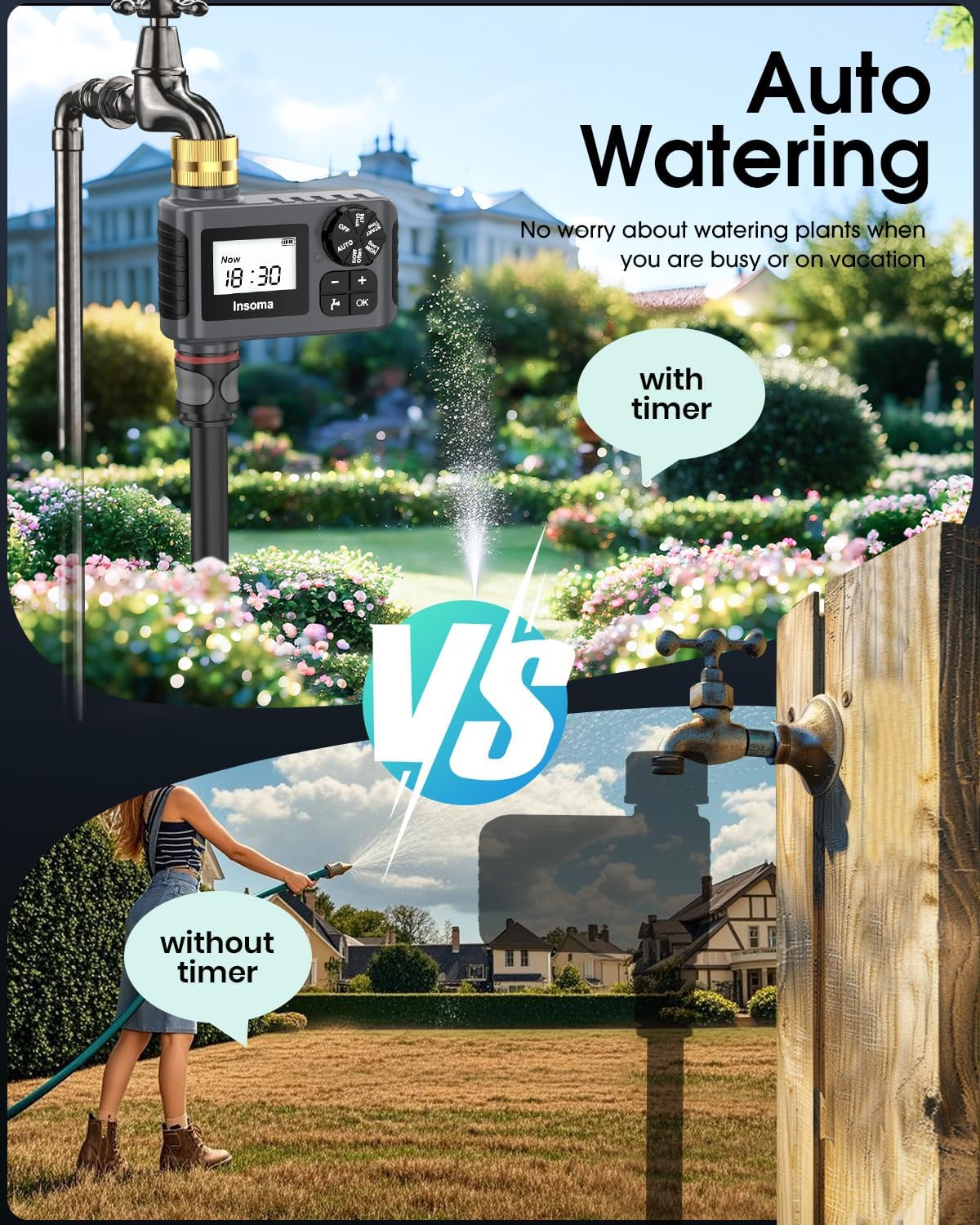 Water Timer for Outdoor Garden Hose, Hose Timer with Rain Delay/Manual