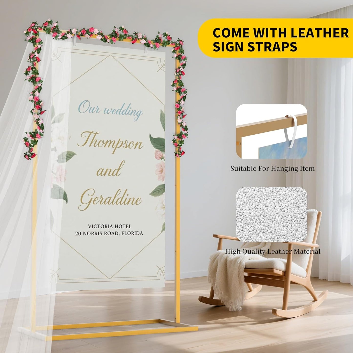 Wedding Welcome Sign Stand, Adjustable Wedding Sign Holder,Heavy Duty Metal Welcome To Our Wedding Sign Display Stand for Wedding Parties Commercial Events (Gold)