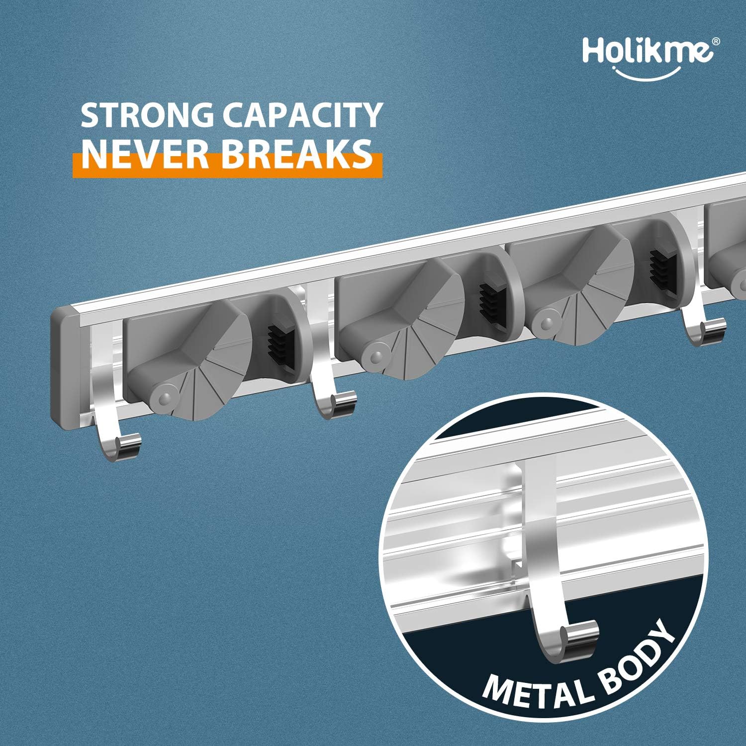 Holikme Mop Broom Holder Wall Mount Metal Pantry Organization and Stor