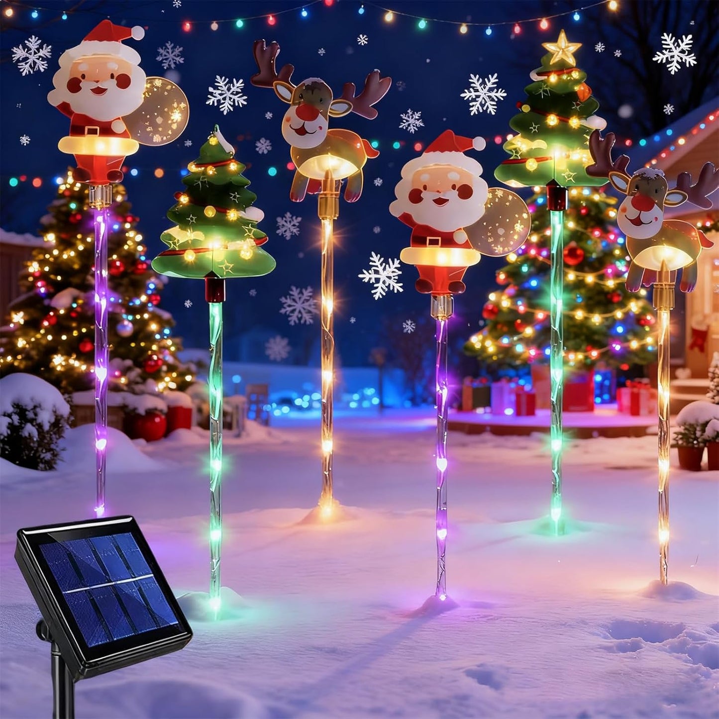 Moving Christmas Lights, 6 Pack of Moving Christmas Solar Lights, Waterproof LED Colorful Stakes Outdoor, Moving Christmas Tree & Reindeer Decorations for Yard, Garden, Courtyard, and Path (A-Style)