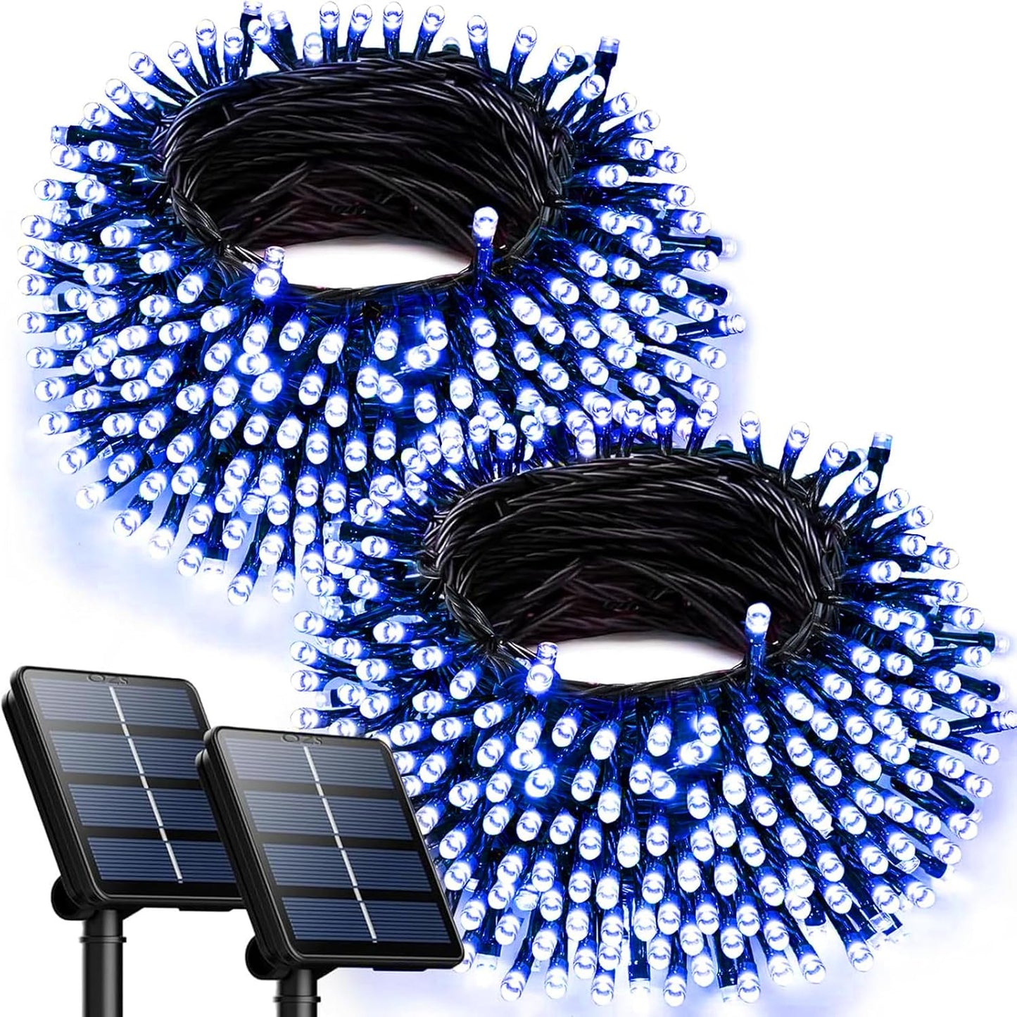 OZS 2PK 240LED Solar String Lights Outdoor Waterproof | Solar Christmas Lights Outdoor with 8 Lighting Modes, Solar Lights Outdoor String for Outside, Xmas Party Garden Tree Decorations (Blue)