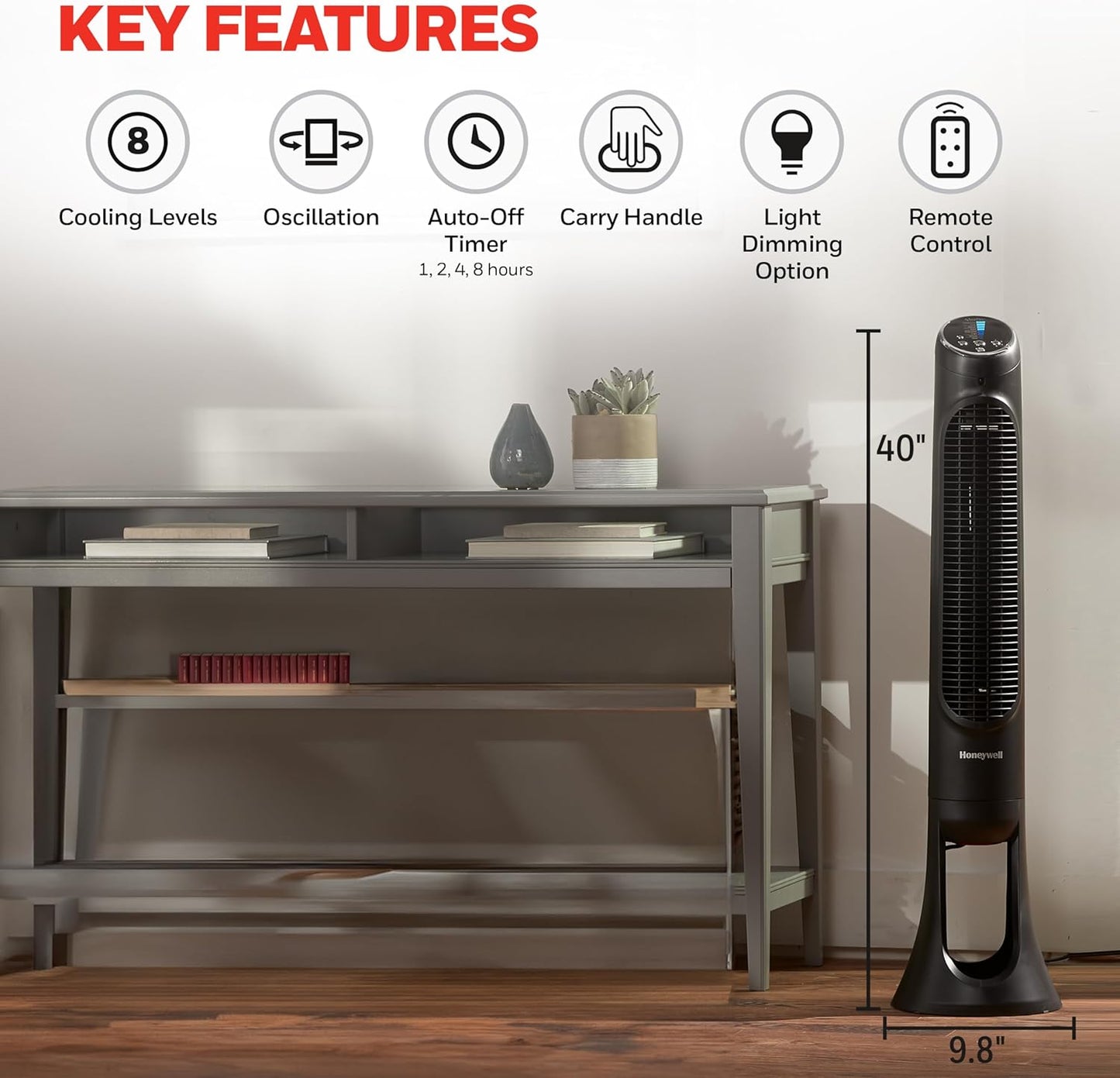 Honeywell QuietSet Whole Room Tower Fan-Black, Oscillating Tower Fan with Remote, HYF290B