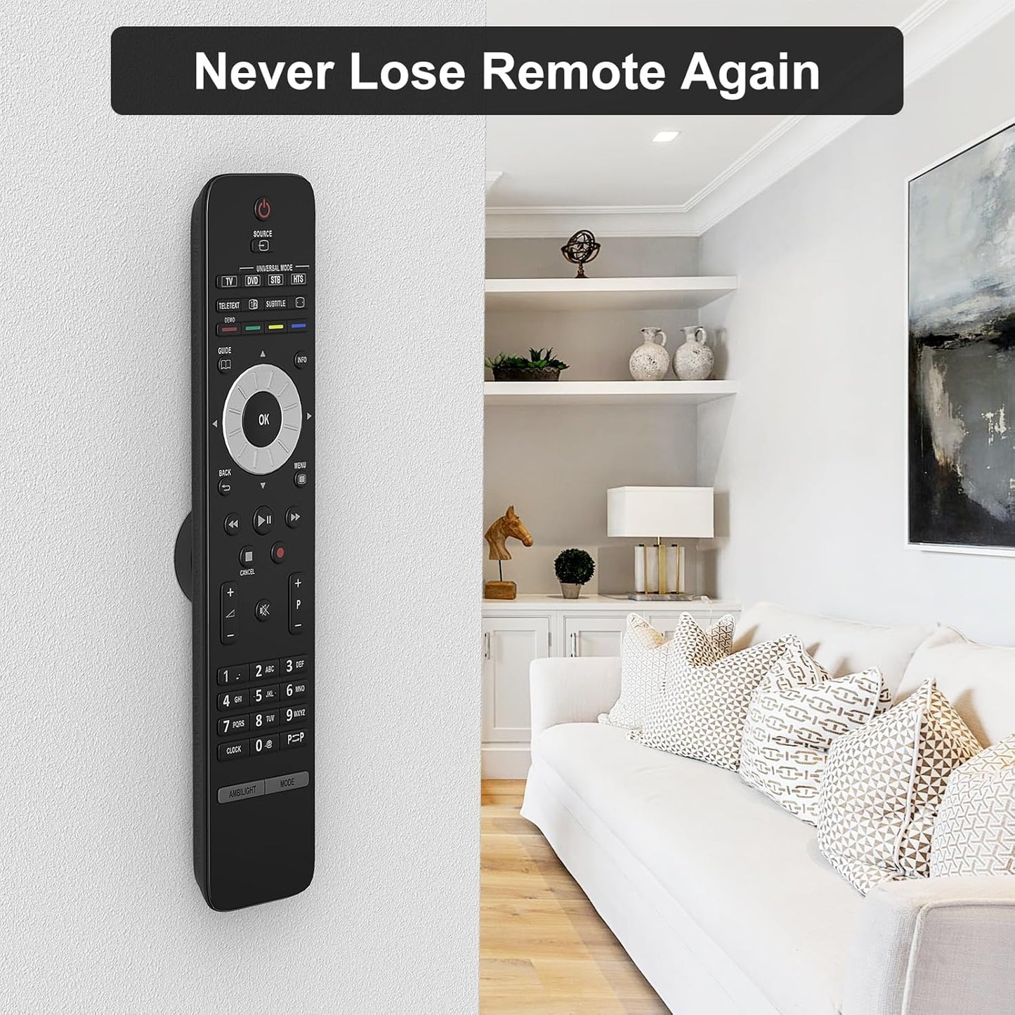 Magnetic Remote Control Holder Wall Mount, 4 Pack TV Remote Control Holder for Fan/Air Conditioner, Self-Adhesive Bedside Caddy for TV Backside/Bedroom/Office/RV Home Organizer Storage(Black)