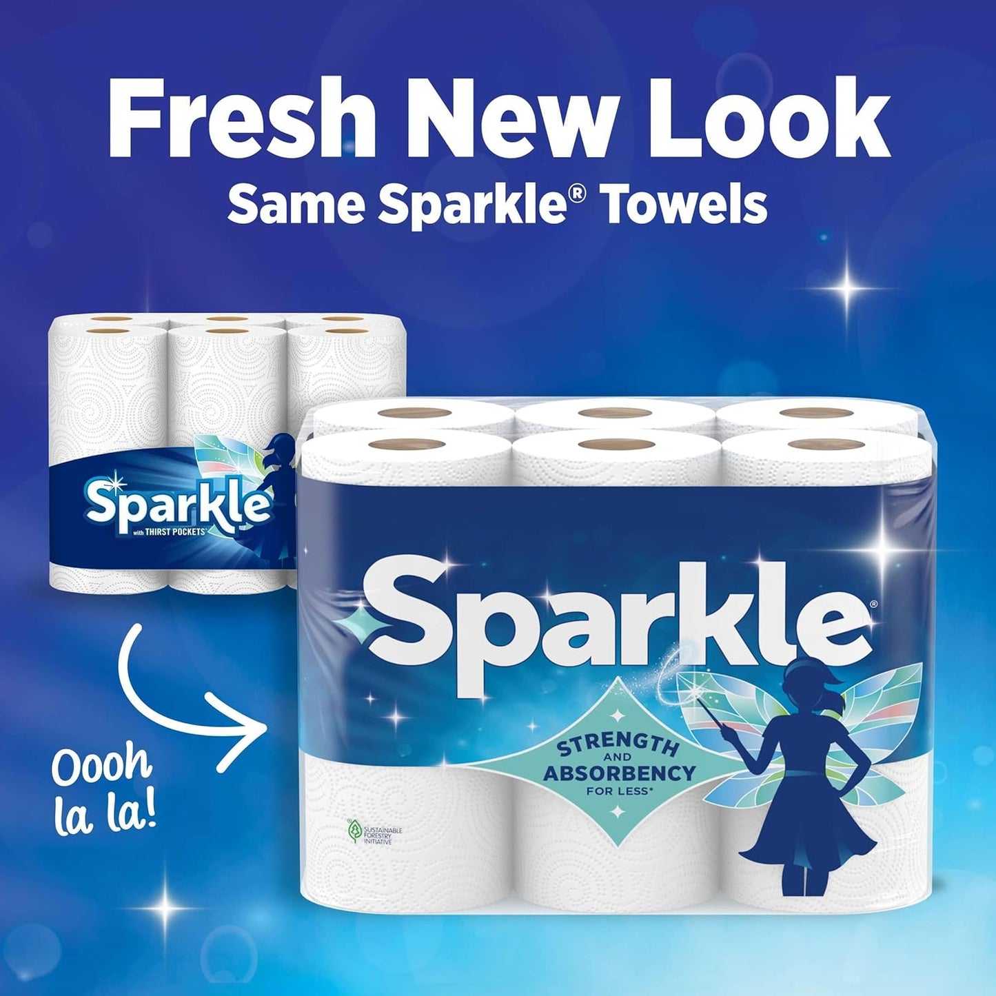 Sparkle Pick-A-Size Paper Towels, Spirited Print Design, 6 Double Rolls (660 Sheets Total) - Strong 2-Ply Towels for Kitchen Cleanup and Everyday Messes