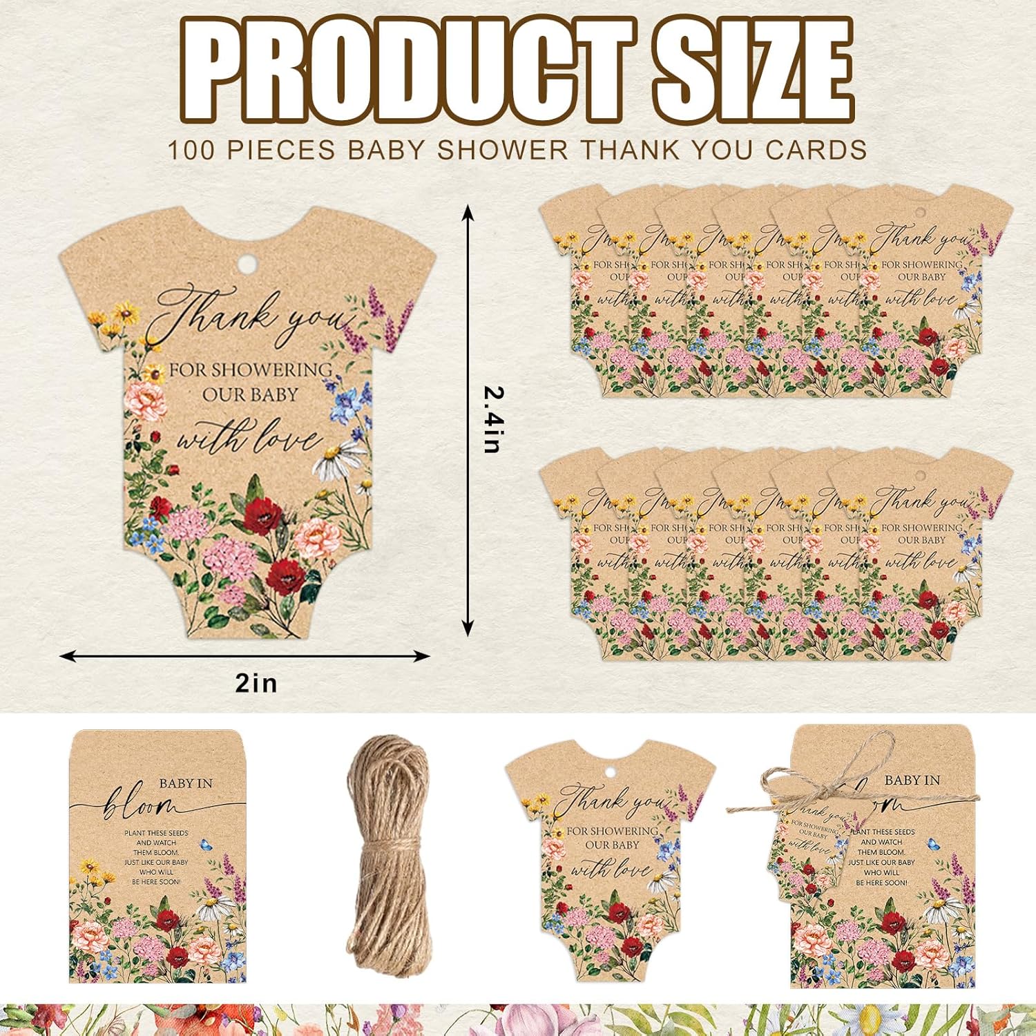JarThenaAMCS 100Pcs Baby Shower Seed Packets Spring Wildflower Self Ad