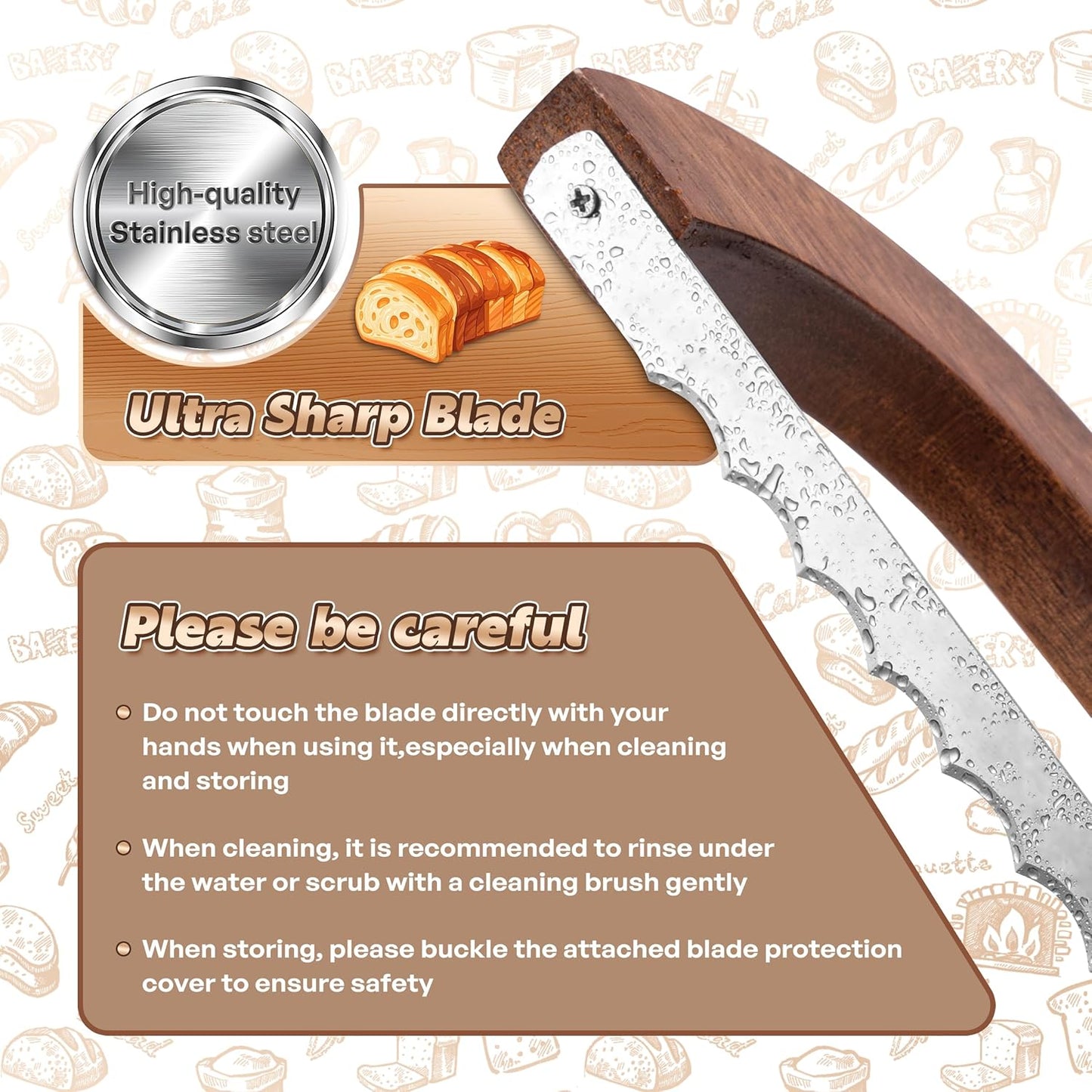 Bread Knife for Homemade Bread, 14.5" Wooden Sourdough Bread Knife, Sourdough Bread Slicer, Bow Design, Easy to Cut Into Uniform Thin Slices, Bread Saw for Cutting Sourdough Bread, Bagel, Baguette Etc