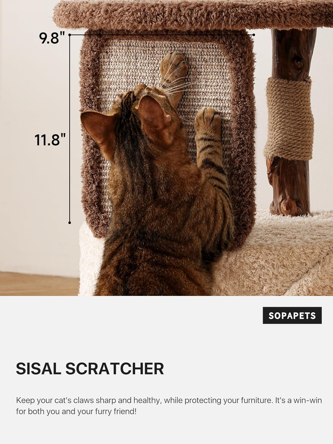40 Inch Tall Modern Solid Wood Cat Tree Tower for Indoor Cats Large Ad