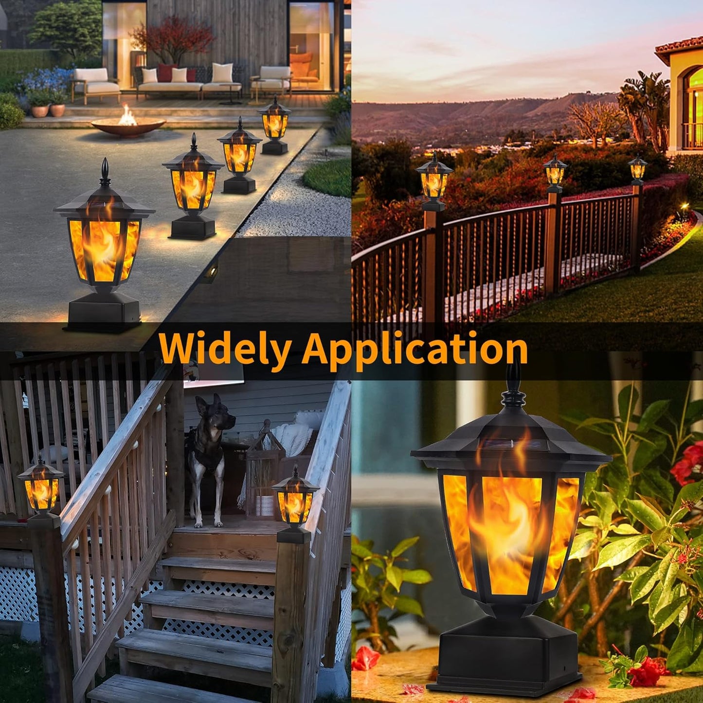 Dynaming Solar Flame Post Lights Outdoor, Solar Powered Lamps Fence Po
