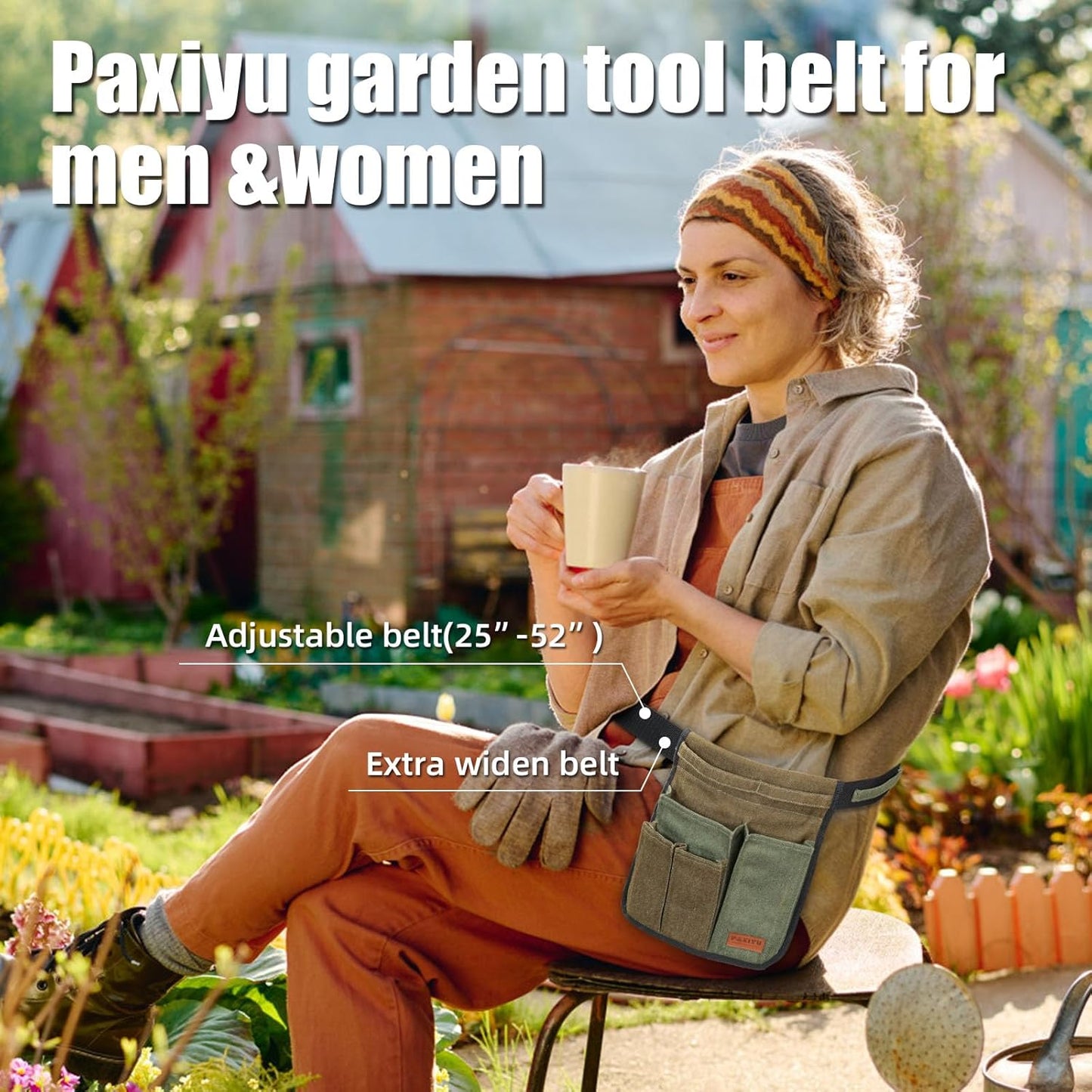 Garden Tool Belt for Men & Women, Denim Slim 4-Pocket Adjustable Garde
