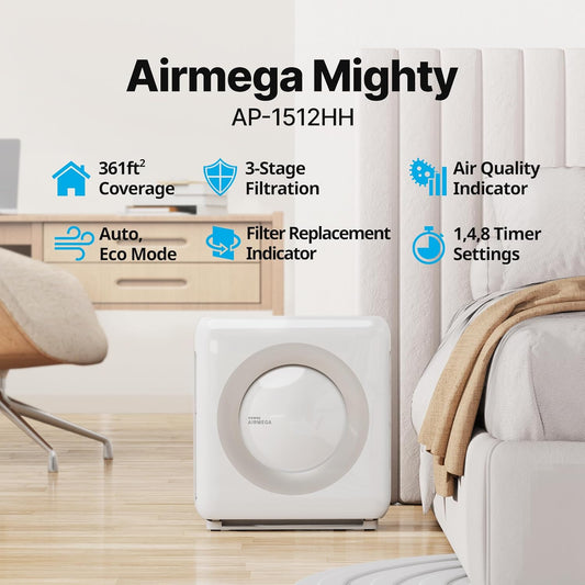 Coway Airmega AP-1512HH(W) True HEPA Purifier with Air Quality Monitor