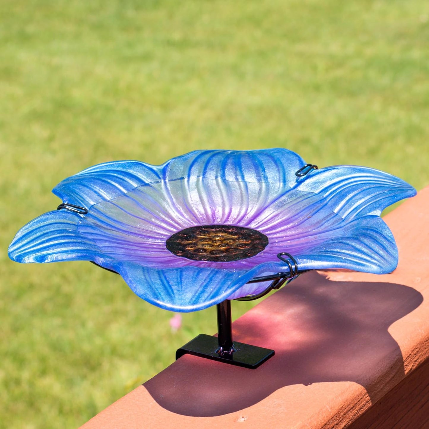 Sunnydaze Glass Bird Bath Bowl - 11.5" Diameter - Includes Deck Clamp 