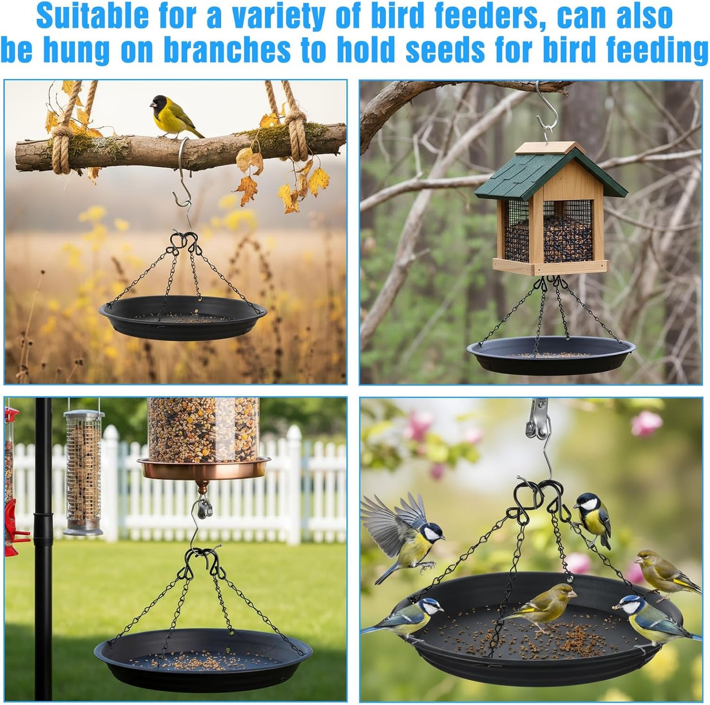 2 Sets 12.8'' Bird Seed Tray Platform Bird Feeder Large Hanging Tray Fits Most Feeders Catches Most Falling Seed and Husk Outdoor Yard Garden Backyard for Attracting Birds, Black