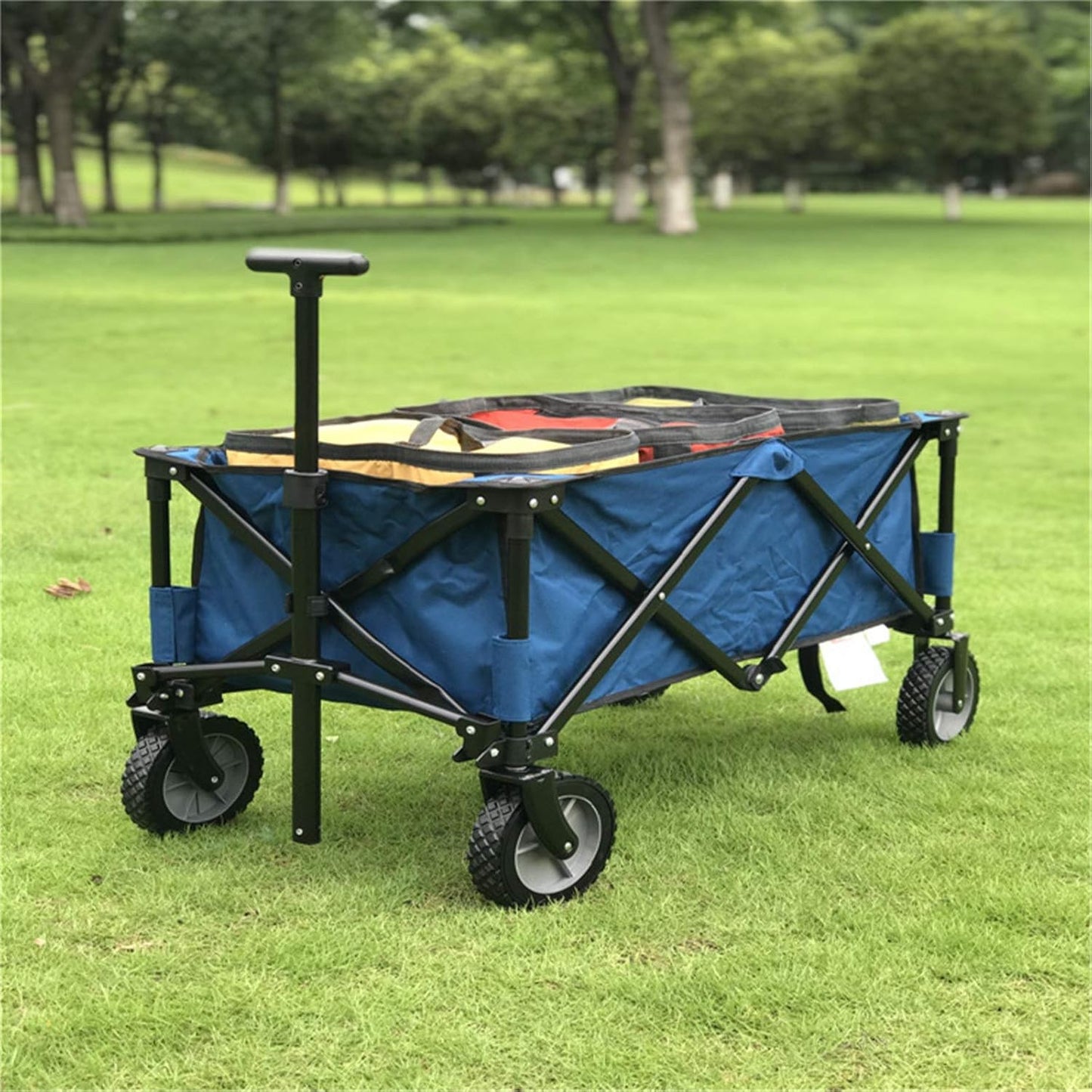 Garden Carts Portable Folding Four-Wheel Beach Hand Trailer Outdoor Camping Trolley Waterproof with Cover Picnic Camping Car Outdoor Trolley (Color : Blue, Size : One Szie) (Blue One szie)