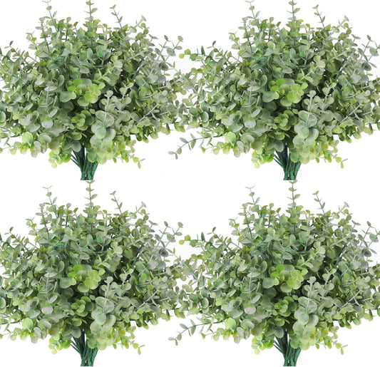 RECUTMS 12 Bundles Artificial Bushes Greenery Plants Stems Faux Shrubs Boxwood Plants Outdoor Fake Eucalyptus for Spring Farmhouse Home Wedding Patio Indoor Outdoor Easter Decor(Dusty Green)