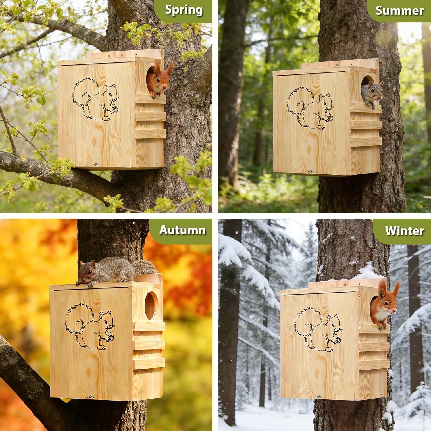 Squirrel House for Outside, Nesting Box with Predator Guard, Weatherpr