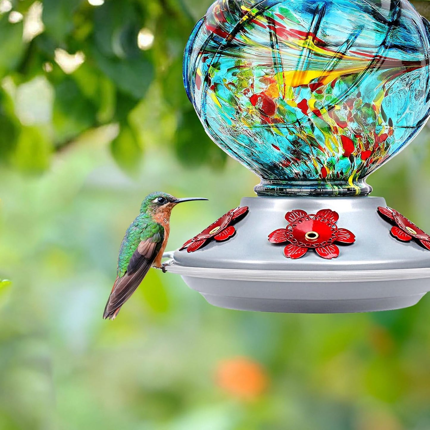BOLITE Hummingbird Feeder, Hand Blown Glass Hummingbird Feeders for Ou