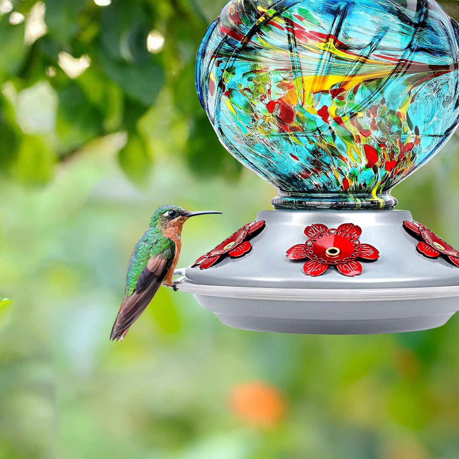 BOLITE Hummingbird Feeder, Hand Blown Glass Hummingbird Feeders for Ou