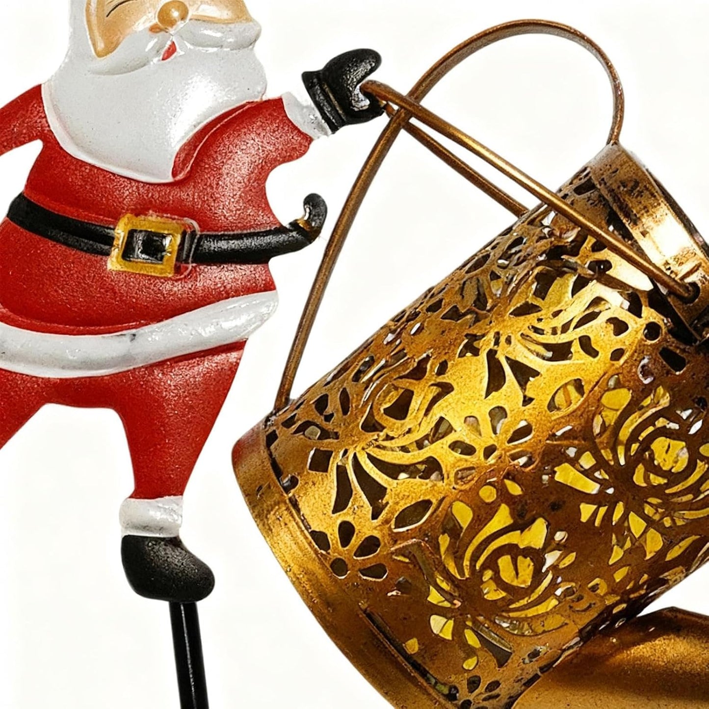 Solar Santa Kettle Lights - Christmas Outdoor Decoration | Waterproof Vintage Solar-Powered Santa Light for Lawn, Backyard, Garden, Walkway, Poolside, Home, Office, Holiday Party, Festive Yard