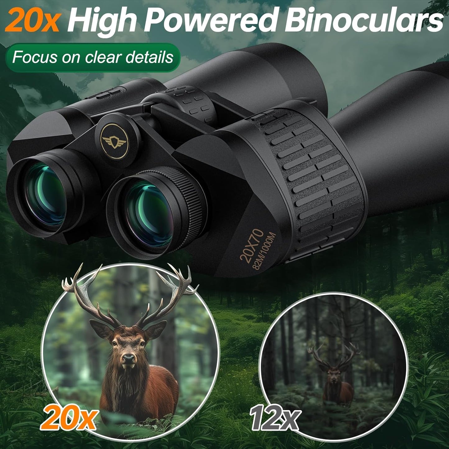 Aurosports 20x70 Binoculars for Adults High Powered, BAK4 Prism & FMC Lens for HD Viewing, Bright 70mm Large Objective Lens for Bird Watching Backyard, Stargazing, Hunting, Travel and Hiking