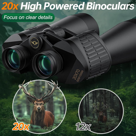 Aurosports 20x70 Binoculars for Adults High Powered, BAK4 Prism & FMC Lens for HD Viewing, Bright 70mm Large Objective Lens for Bird Watching Backyard, Stargazing, Hunting, Travel and Hiking