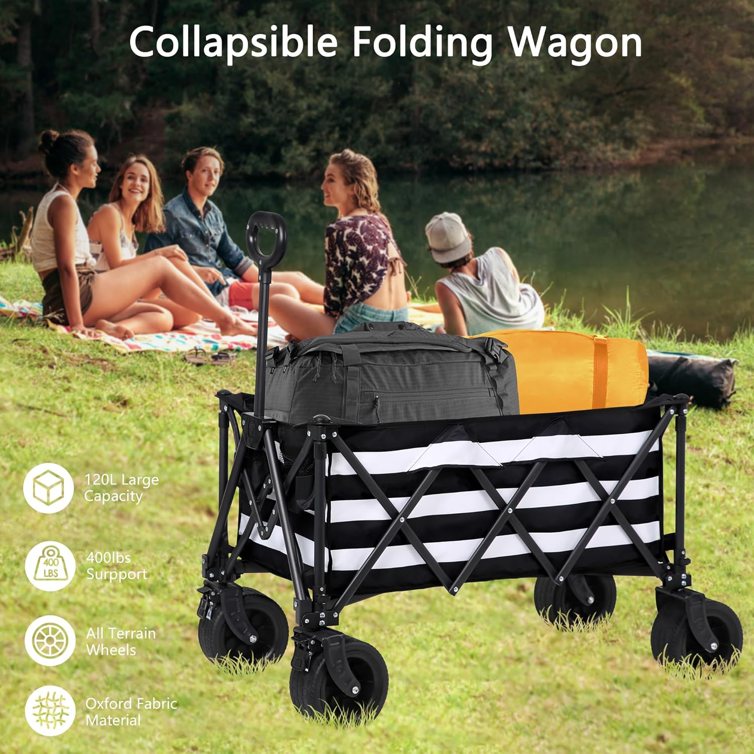Wagons Carts Foldable with All-Terrain Big Wheels 400 LBS, Heavy Duty 