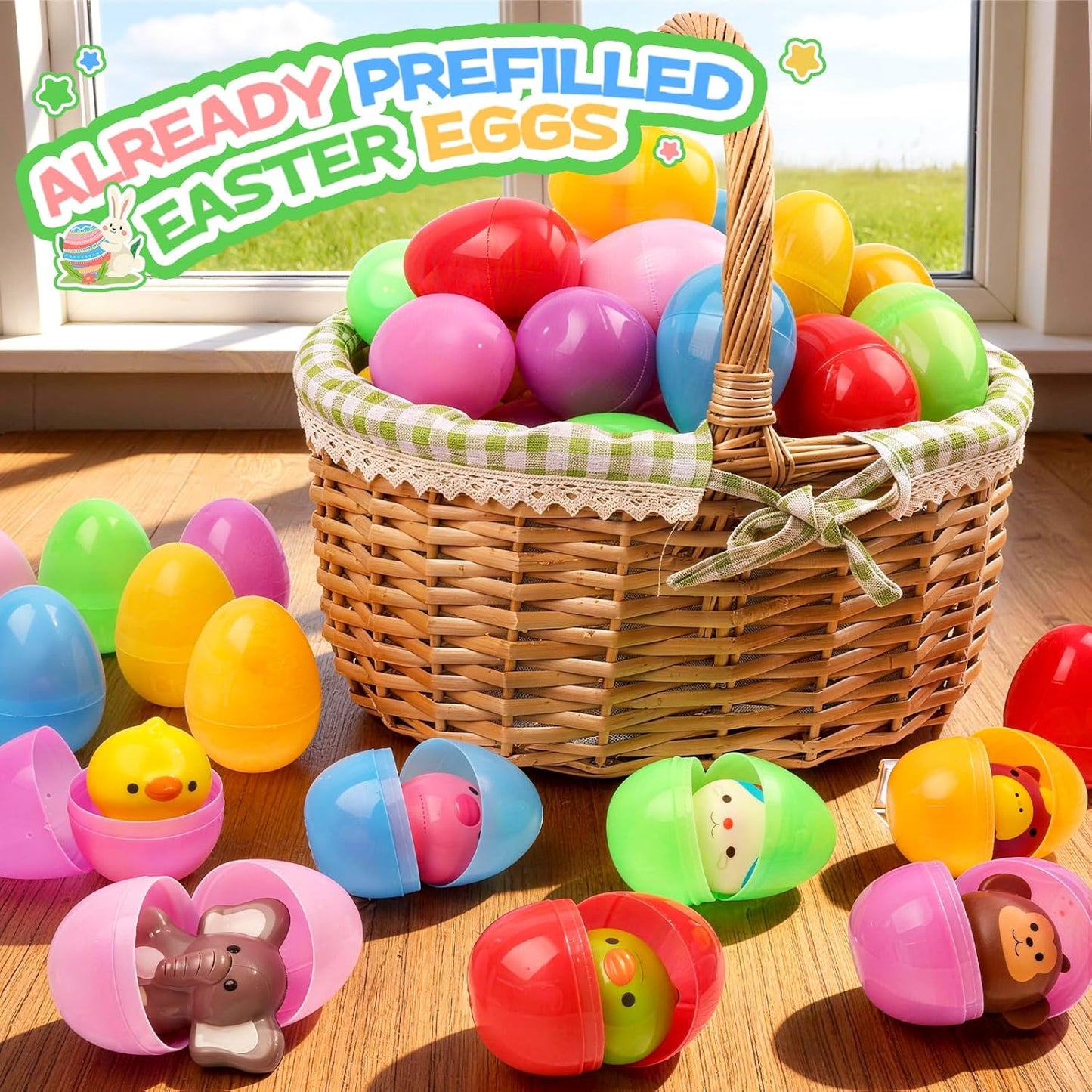 24 Pack Prefilled Easter Eggs with Animal Squishy Toys,Easter Eggs Filled for Egg Hunt,Easter Gifts for Kids,Easter Classroom Prizes, Easter Basket Stuffers