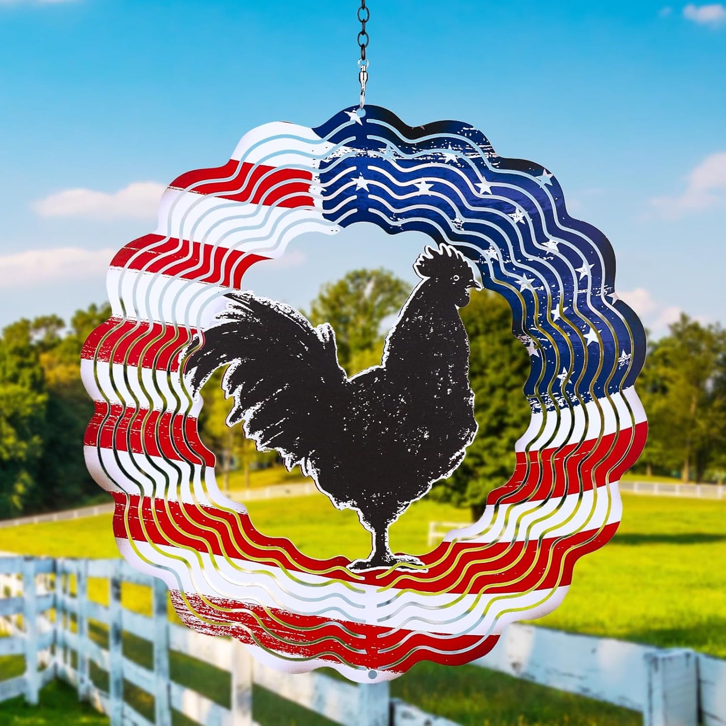 Chicken Wind Spinners 3D Hanging American Flag Wind Spinner Garden Ornament Gifts,12inch Metal Wind Kinetic Sculpture for Outdoor&Indoor,Yard Art,Garden Silhouette Decoration