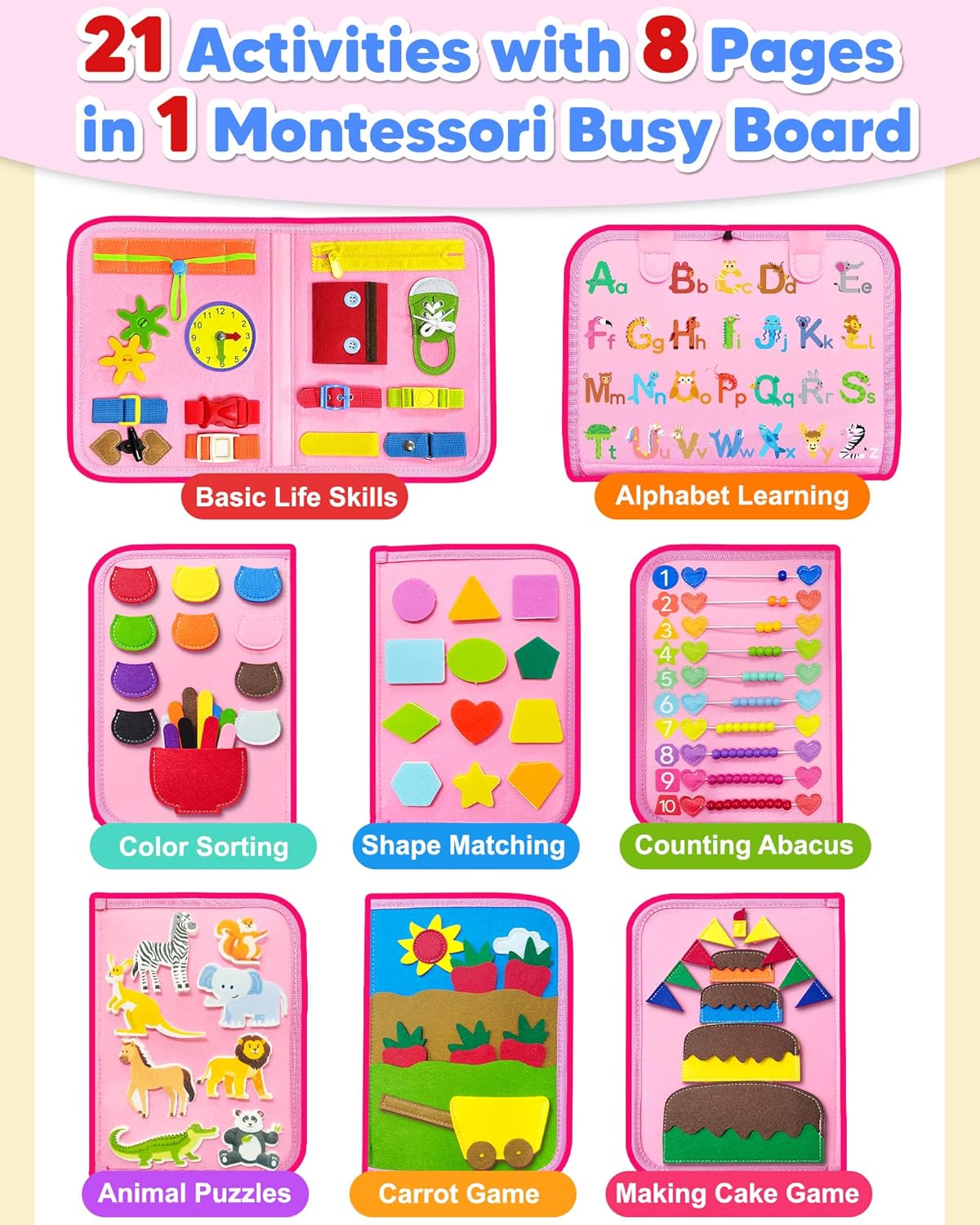 Exorany Busy Board Montessori Toys for Toddler Girl Birthday Gifts, Bu