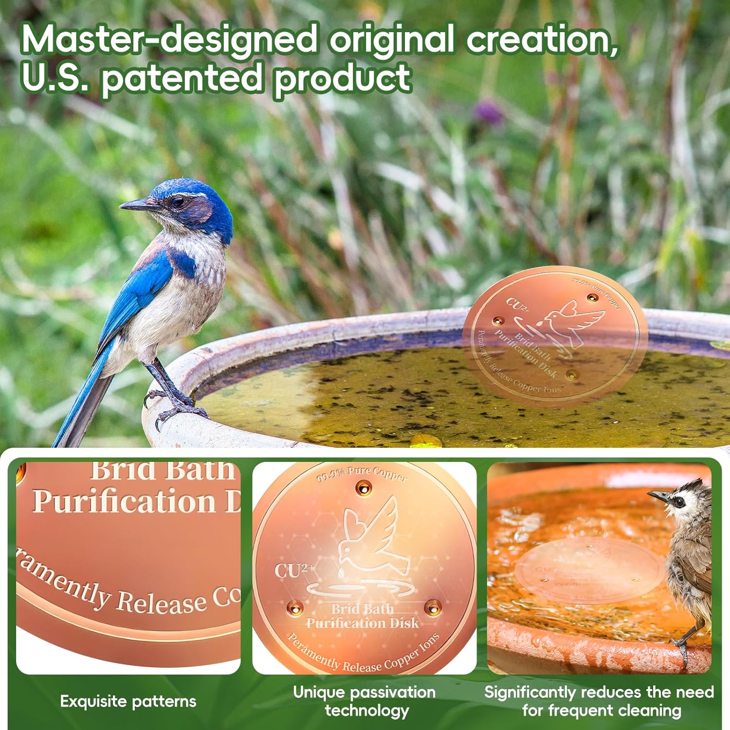 Bird Bath Copper Disk, 99.99% Pure Copper Cleaning Disk, Natural Clean