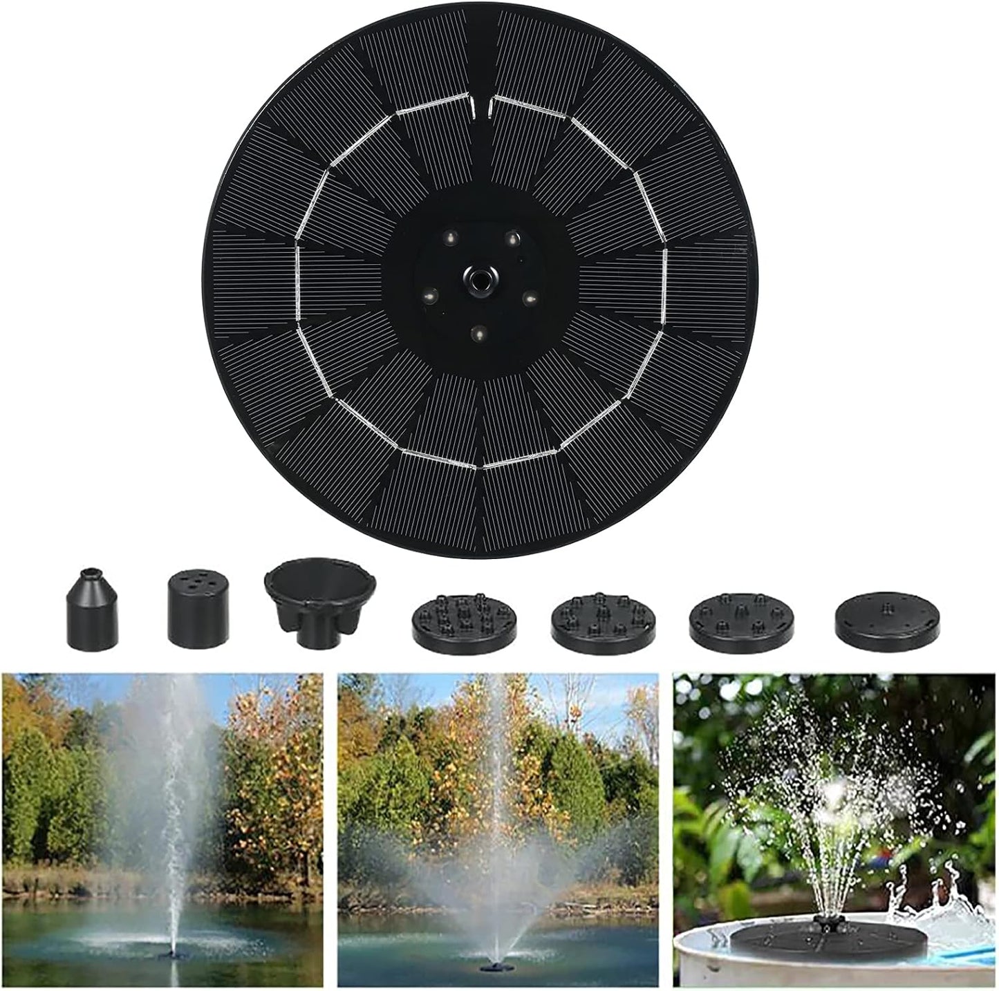Solar Fountain with LED Lights Bird Bath Solar Water Fountain Floating Free Standing Solar Pond Pump with 6 Nozzles and 1800mah Battery Backup Solar Fountain for Garden Fish Tan-3.8w 19cm(7.48inch)
