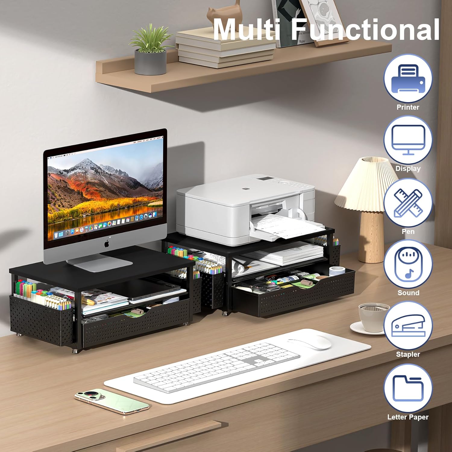 Spacrea Desk Organizer and Accessories, Computer Monitor Stand Riser w