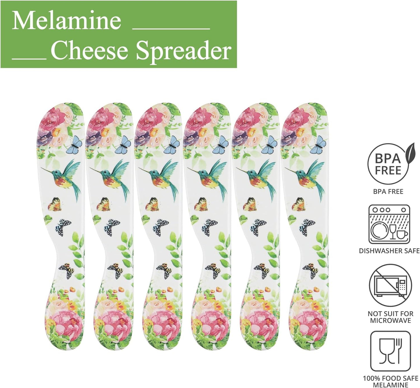 UPware Rose Garden Cheese Spreader Set, Melamine Multipurpose Butter S