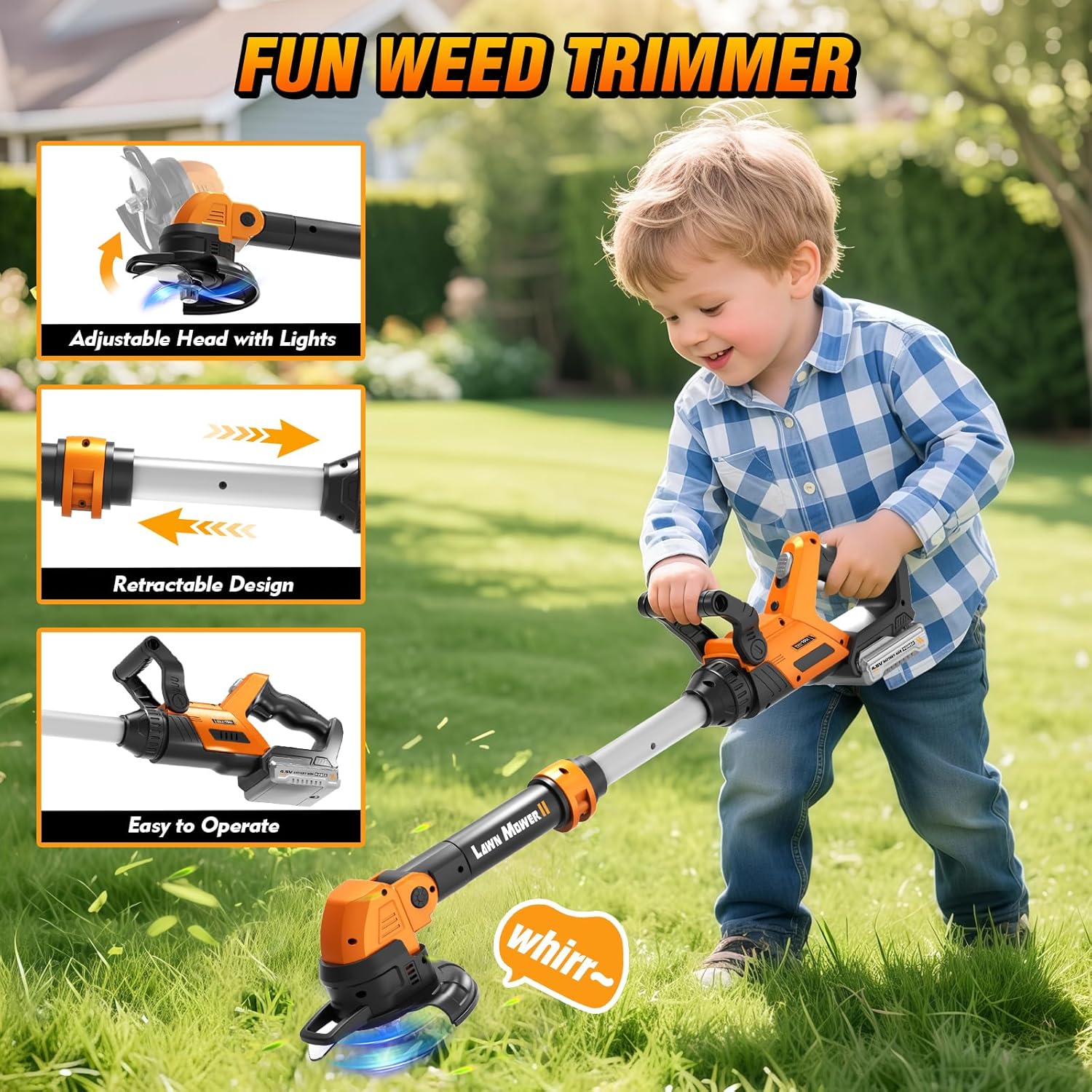 3-IN-1 Kids Garden Tools with Lights and Sounds, Weed Wacker Toy, Leaf