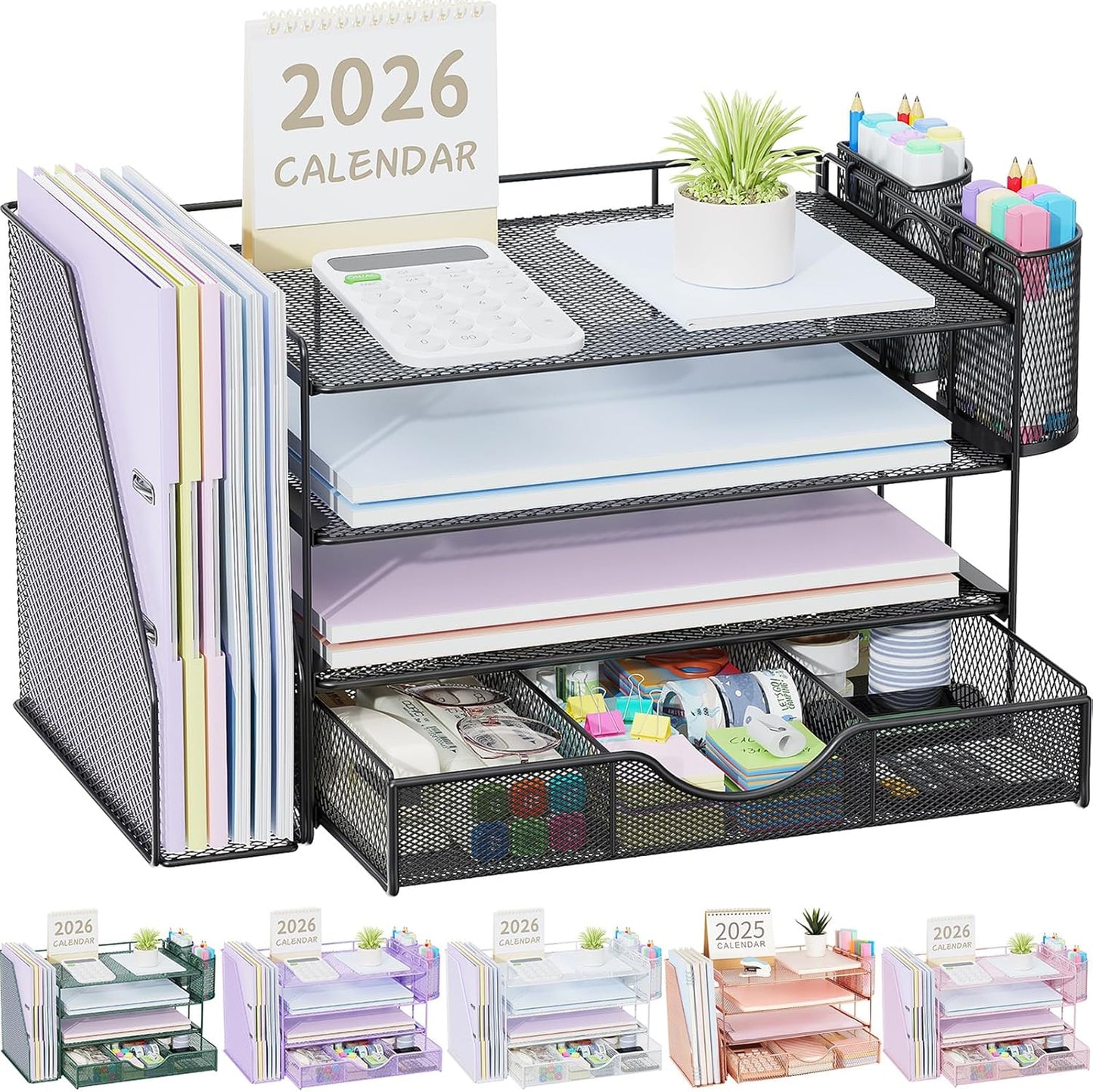 gianotter Desk Organizers and Accessories with File Holder, 4-Tier Des